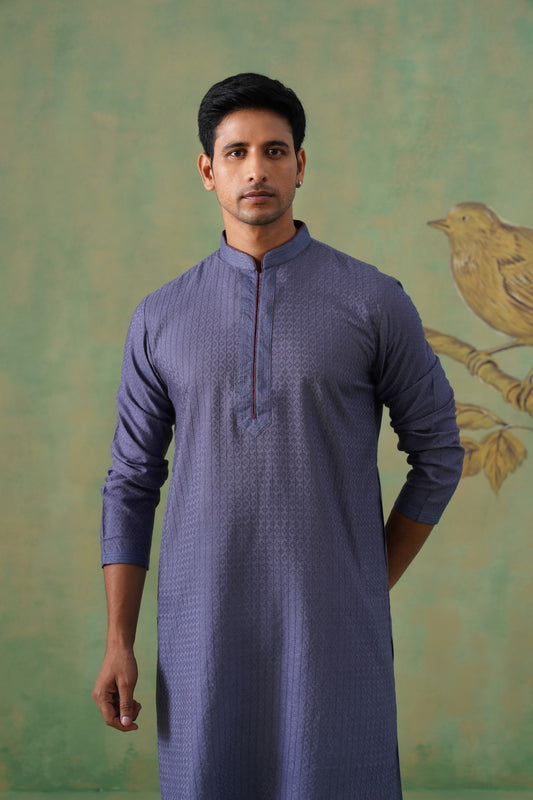Slate Blue Textured Cotton Kurta Set