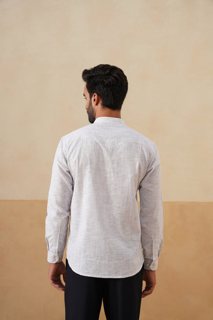 White and Blue Panel Ethnic Shirt