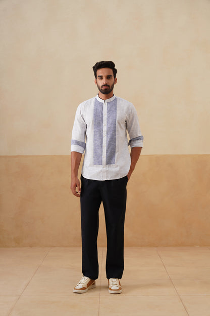 White and Blue Panel Ethnic Shirt
