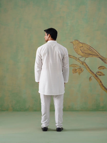 White Cotton Short Kurta with Wooden Buttons