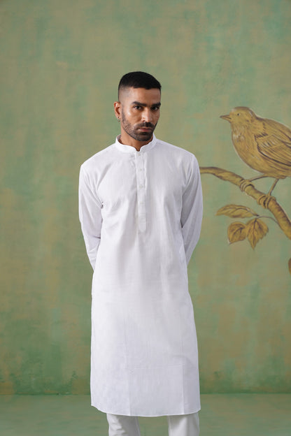 White Self-Textured Cotton Kurta