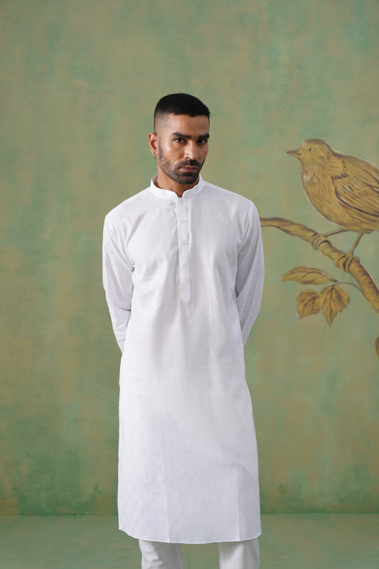 White Self-Textured Cotton Kurta