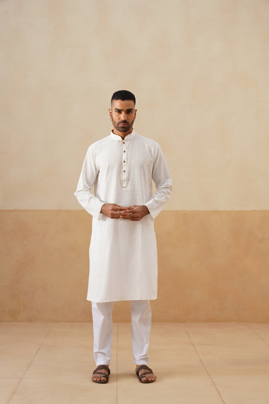 White Textured Kurta